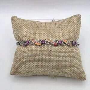 Beautiful Sterling Silver Opal And Pink Sapphire Bracelet Gorgeous 6.75"